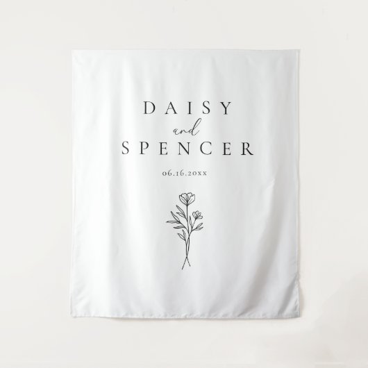 Eenvoudige namen en zwart-wit bloemenbruiloft wandkleed (Voorkant)