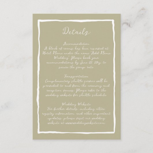 Eenvoudige Natuur Groene Hand Getrokken Trouwdetai Informatiekaartje (Voorkant)