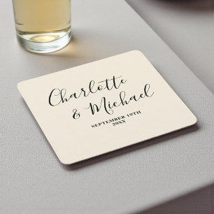 Eenvoudige Natuurlijke Witte Script Minimalistisch Vierkante Kartonnen Onderzetter