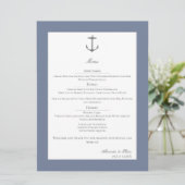 Eenvoudige nautische anker bruiloft | Dusty Blue Menu (Staand voorkant)