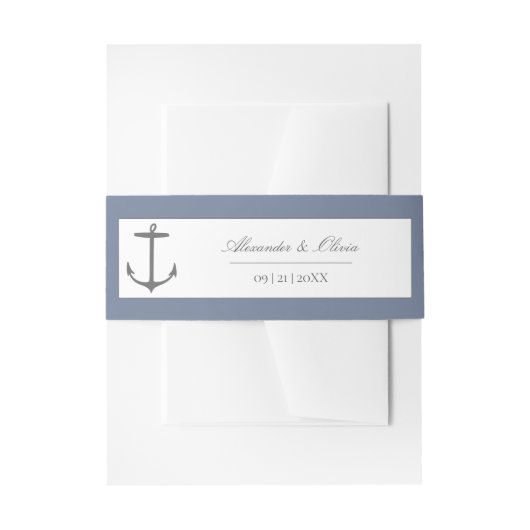 Eenvoudige nautische anker bruiloft | Dusty Blue Uitnodigingen Wikkel (Voorkant Voorbeeld)