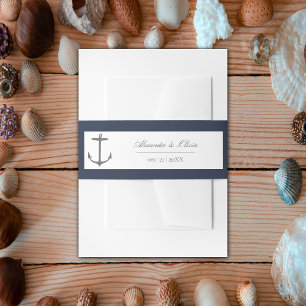 Eenvoudige nautische anker bruiloft Marine Blauw Uitnodigingen Wikkel