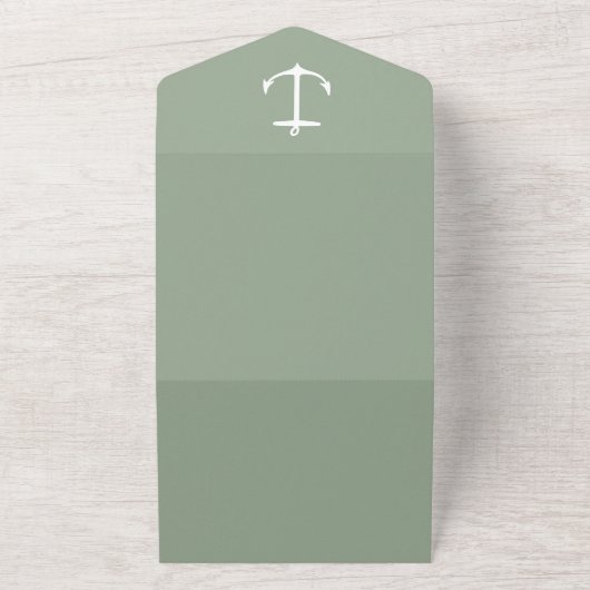 Eenvoudige nautische anker bruiloft | Sage Green All In One Uitnodiging (Buitenkant)