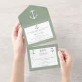 Eenvoudige nautische anker bruiloft | Sage Green All In One Uitnodiging (Afscheurbaar)