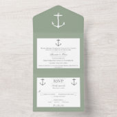 Eenvoudige nautische anker bruiloft | Sage Green All In One Uitnodiging (Binnen)