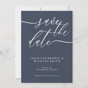 Eenvoudige Navy aangepaste foto achterkant Huwelij Save The Date
