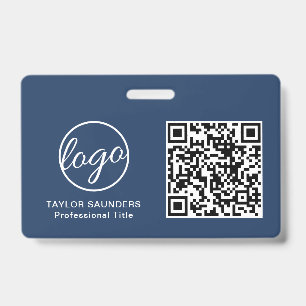Eenvoudige Navy Blauwe QR Code Personeels ID Badge