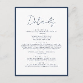 Eenvoudige Navy Blauwe Rand Script Trouwdetails Informatiekaartje