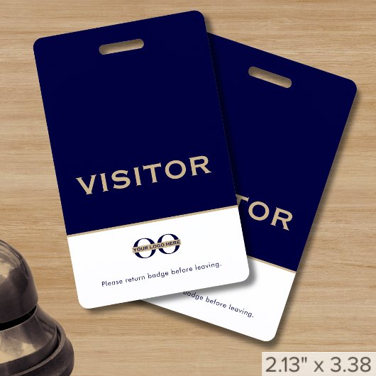 Eenvoudige Navy Blue Custom Logo Visitor Badge