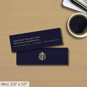 Eenvoudige Navy Blue Gold Logo Mini Visitekaartje