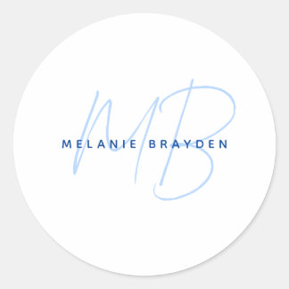 Eenvoudige Navy Blue Minimalist 2 Monogram naam Ronde Sticker