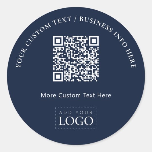 Eenvoudige Navy Business Logo QR Code Promotionele Ronde Sticker (Voorkant)