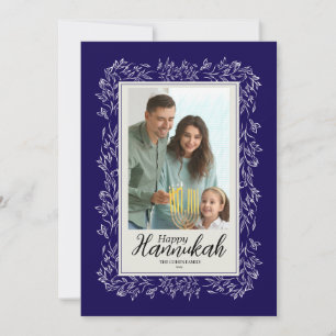 Eenvoudige Navy Familie Foto Hannukah Kerstkaart Kaart