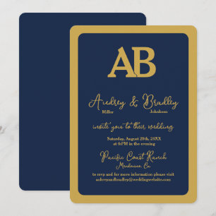 Eenvoudige Navy Gold 2 Letter Monogram bruiloft Kaart