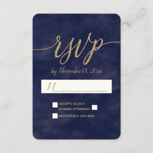 Eenvoudige Navy Waterverf & Gold Foil Bruiloft RSV RSVP Kaartje