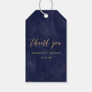 Eenvoudige Navy Waterverf & Gold Wedding Dank u Cadeaulabel