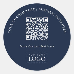 Eenvoudige Navy Zakelijk Logo QR Code Promotioneel Ronde Sticker