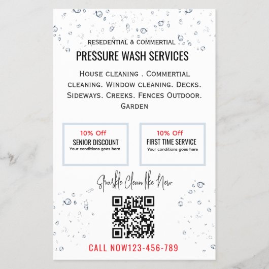 Eenvoudige nette Waterdruppels Qr-code Drukwas Flyer (Voorkant)