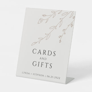 Eenvoudige Neutrale Beige Botanische Kaarten en Ge Reclamebord Met Voetstuk