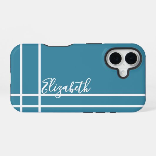 Eenvoudige oceaan blauw minimalistische aangepaste iPhone 16 hoesje (Achterkant horizontaal)