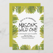Eenvoudige Oerwoud Greenery Hand Drawn Zoo Party Kaart (Voorkant / Achterkant)