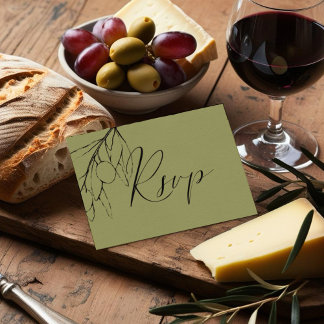 Eenvoudige Olive Green Olive Branch Maaltijdkeuze RSVP Kaartje