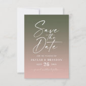 Eenvoudige ombre gradiënt roze & donkergroene brui save the date (Voorkant)