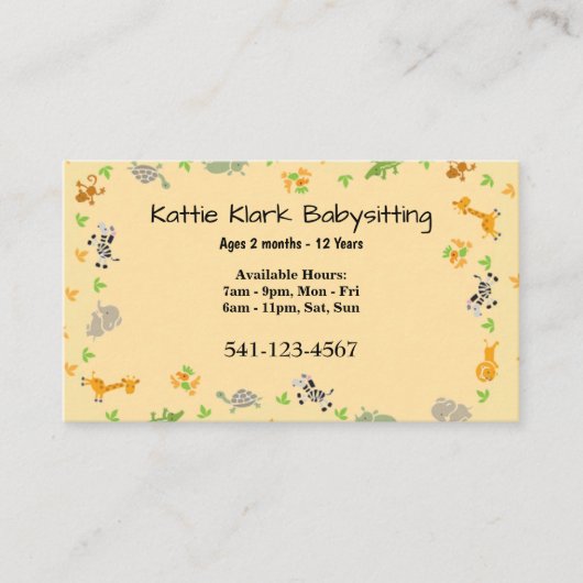 Eenvoudige oppas Visitekaartjes (Voorkant)