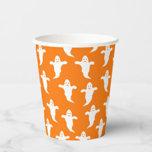 Eenvoudige Oranje en Witte Geesten Halloween Papieren Bekers