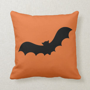 Eenvoudige Oranje en zwarte Happy Halloween Bat Kussen