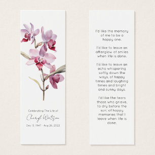 Eenvoudige Orchidee Rouwherdenkingsbladwijzer Mini Visitekaartjes