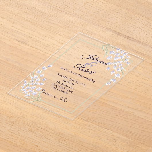 Eenvoudige paarse bloem bruiloftsinvitaties acryl uitnodigingen (Laagn)