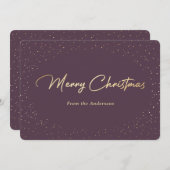 Eenvoudige paarse en gouden folie kerstkaarten feestdagenkaart (Voorkant / Achterkant)