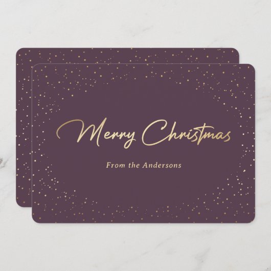 Eenvoudige paarse en gouden folie kerstkaarten feestdagenkaart (Voorkant / Achterkant)