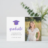 Eenvoudige Paarse Gold Gradup Cap Tassel Kaart (Staand voorkant)