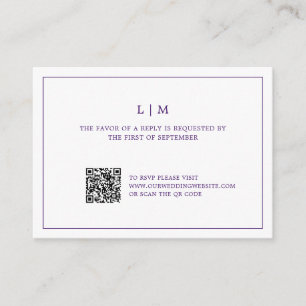Eenvoudige Paarse Monogram QR Code Wedding RSVP Notitiekaartje