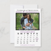Eenvoudige Paarse Photo Calendar Wedding Save Our  Kaart (Voorkant)
