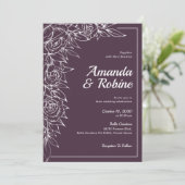 Eenvoudige Paarse & Witte Bloemen Huwelijksuitnodi Kaart (Staand voorkant)