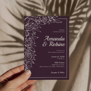 Eenvoudige Paarse & Witte Bloemen Huwelijksuitnodi Kaart