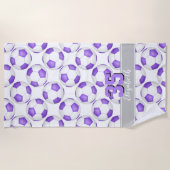 eenvoudige paarse witte voetballen schattig meisje strandlaken (Voorkant)