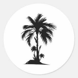 eenvoudige palmboom Elegantie in zwart en wit Ronde Sticker