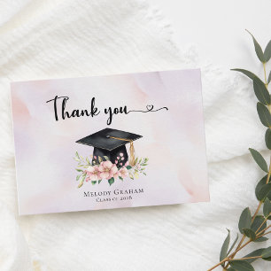 Eenvoudige Pastel Afstudeerhoed Bloemen Afstuderen Bedankkaart