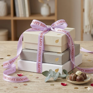 Eenvoudige Pastel Lavendel & Rode Verjaardagswens  Lint