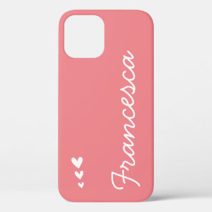 Eenvoudige pastel roze en witte harten aangepaste iPhone 12 hoesje