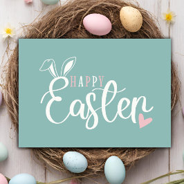 Eenvoudige pastel roze & groen gelukkig Pasen Feestdagen Kaart