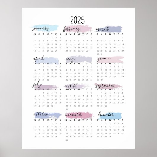 Eenvoudige pastelkalender 2025 poster (Voorkant)