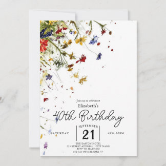 Eenvoudige Pastels Wildbloemen 40e verjaardag Kaart