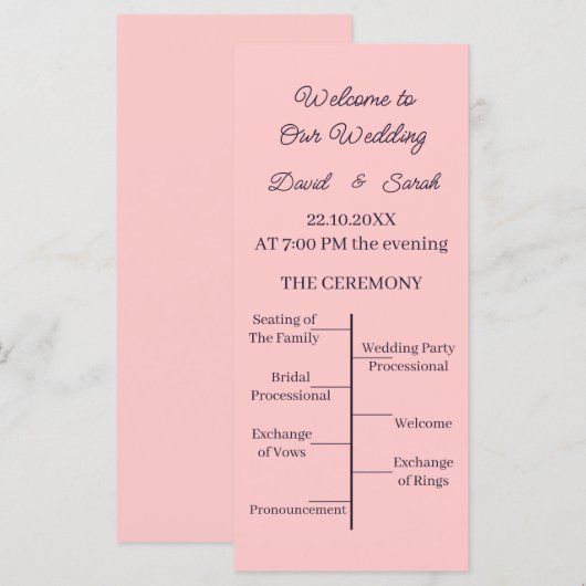 Eenvoudige Peach Custom Wedding Programma (Voorkant / Achterkant)