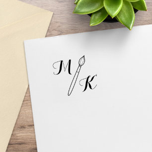 Eenvoudige penseel Monogram Initialen 1x1 Rubberstempel