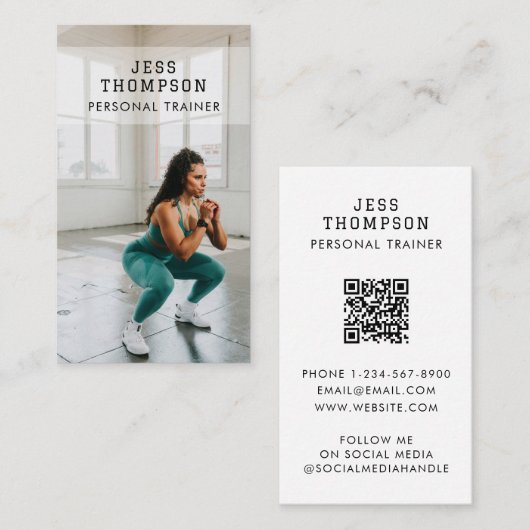 Eenvoudige Personal Trainer Fitness Foto QR-code Visitekaartje (Voorkant / Achterkant)